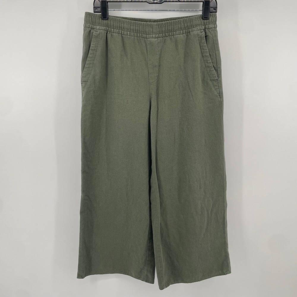 Old Navy Wide Leg Pants Womens Small Green Linen Blend High Rise Cropped Relaxed